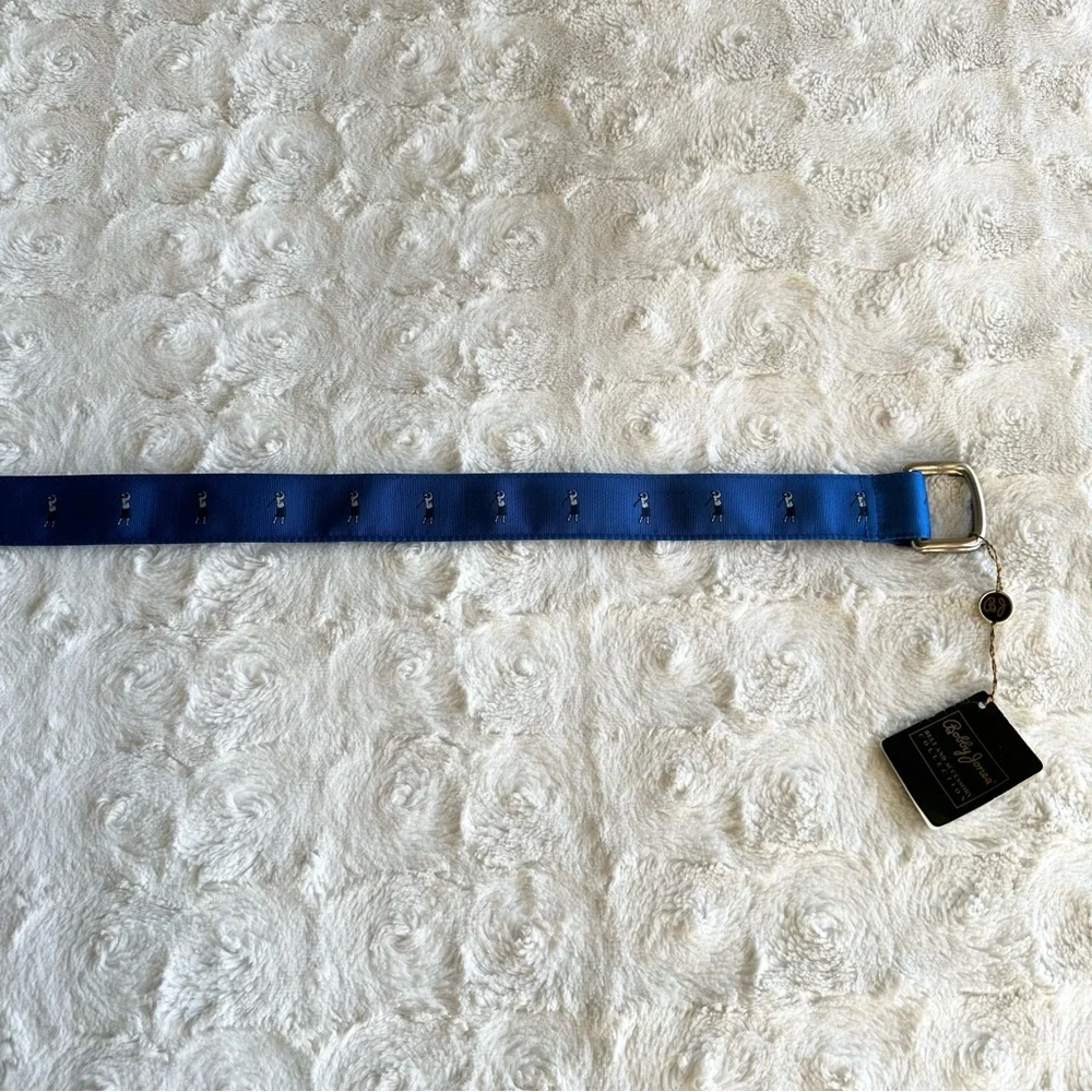 Bobby Jones Belt Mens 34 Blue Golfer Motif D-Ring Adjustable Preppy Fabric NWT